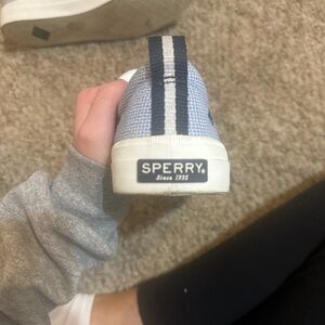 Sperry Light Blue Knit Slip-On with Navy Heel Stripe